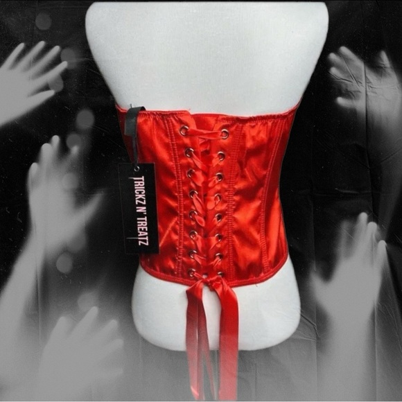 Dolls Kill Other - NWT XL Fiery Red Satin Corset Bustier Lace-Up Back Halloween Costume Devil Top